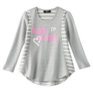 Girls Sweater 10/12 Gray HELLO LOVELY Its Our Time Long Sleeve Ribbed Crew